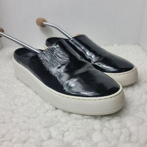 Free People Black Shiny Patent Leather Wynwood Slip On Slide Platform Mules